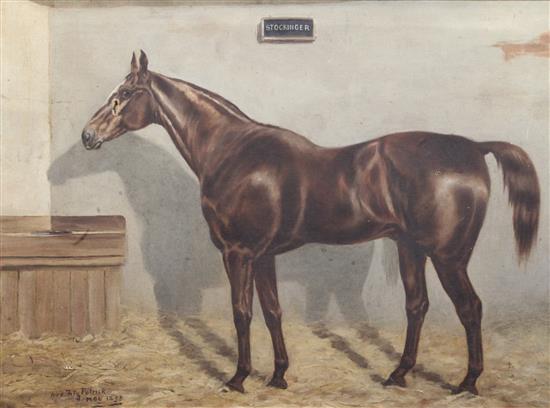 Frederick Fitzpatrick Stockinger; portrait of a horse in a stable, 20 x 27in.